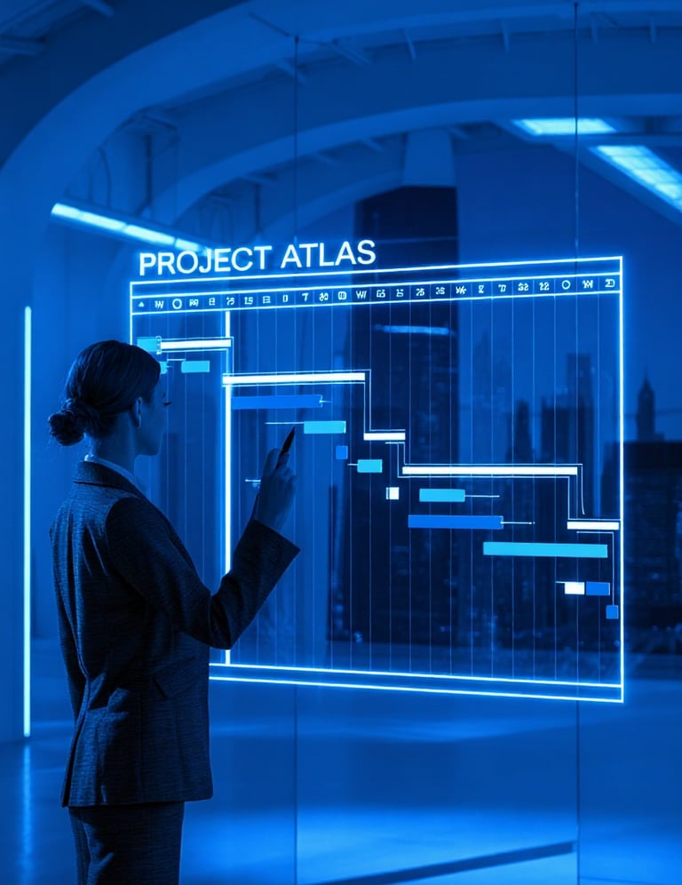 Project manager interacting with a digital project timeline.