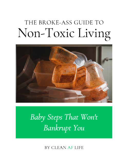 Broke-Ass Guide to Non-Toxic Living e-book cover - affordable clean living swaps.