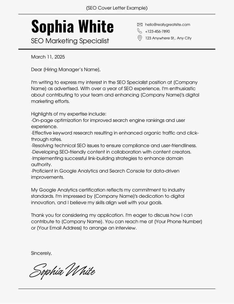 a professional cover letter for a job
