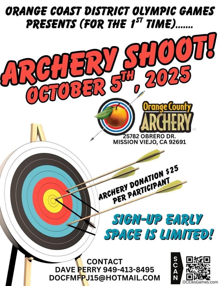 October 5, 2025, OC Archery, 25782 Obrero Dr. Mission Viejo, CA 92691