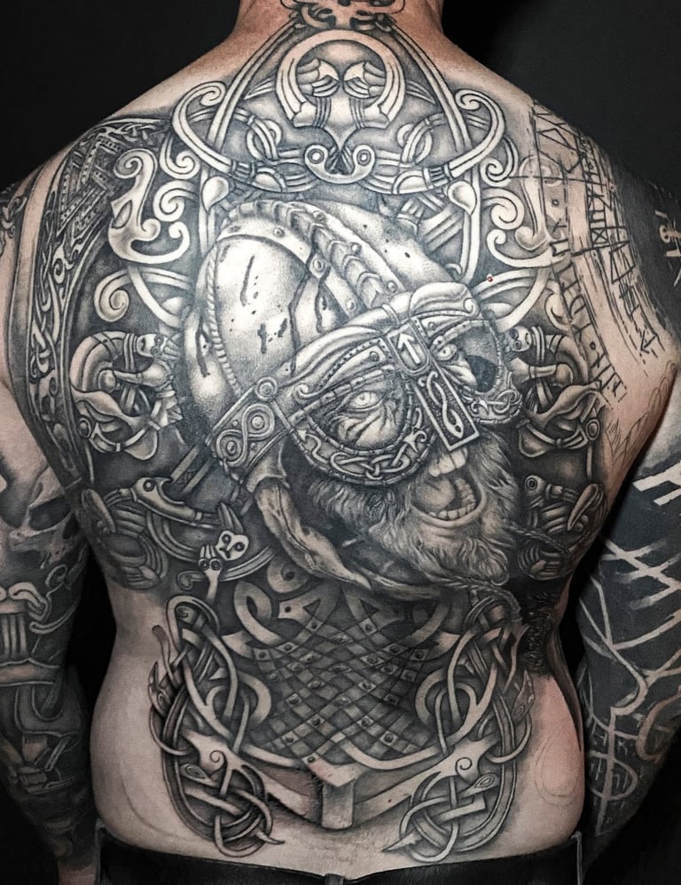 full back viking tattoo Berserker