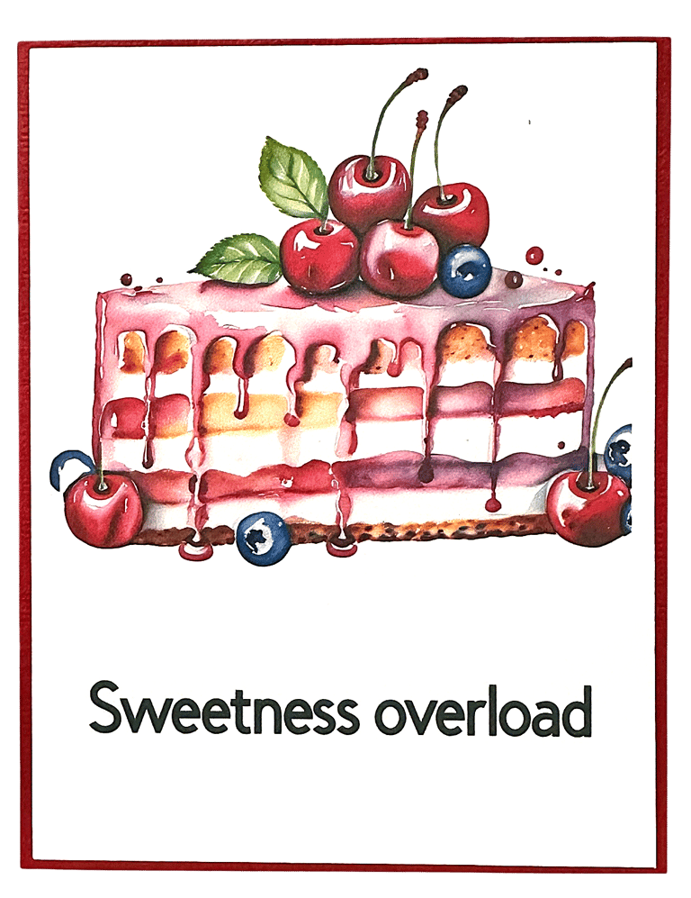 Handmade birthday card with cherry cake slice.