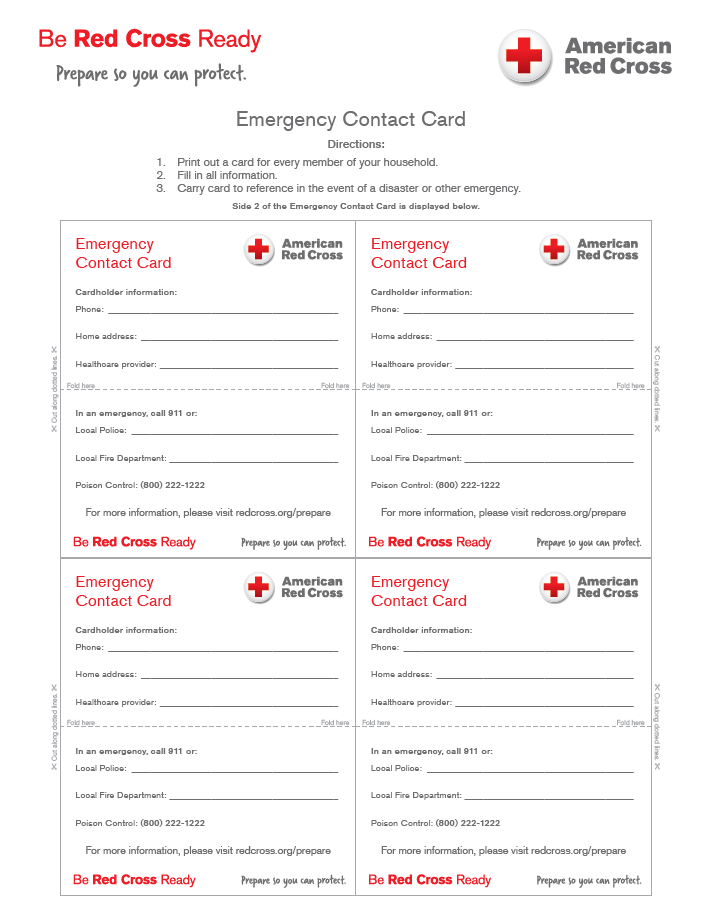 Red Cross Emergency Contact Card