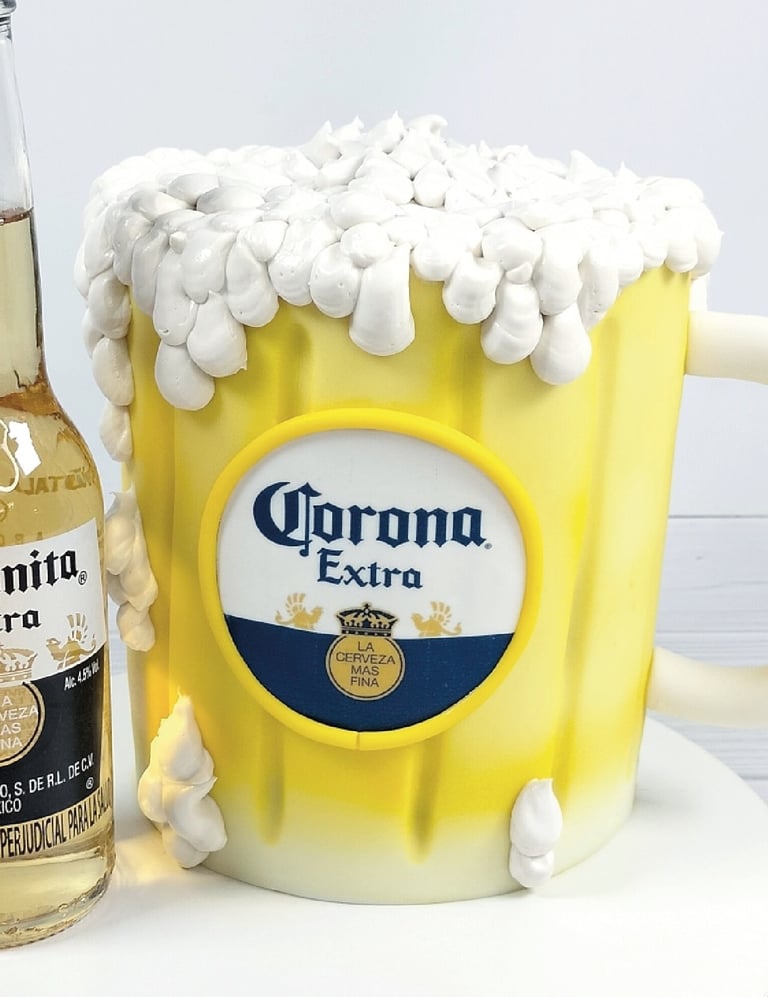 a beer bottle and a beer bottle on a cake
