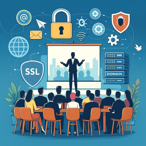 a man in a suit and tie is standing in front of a presentation screen with