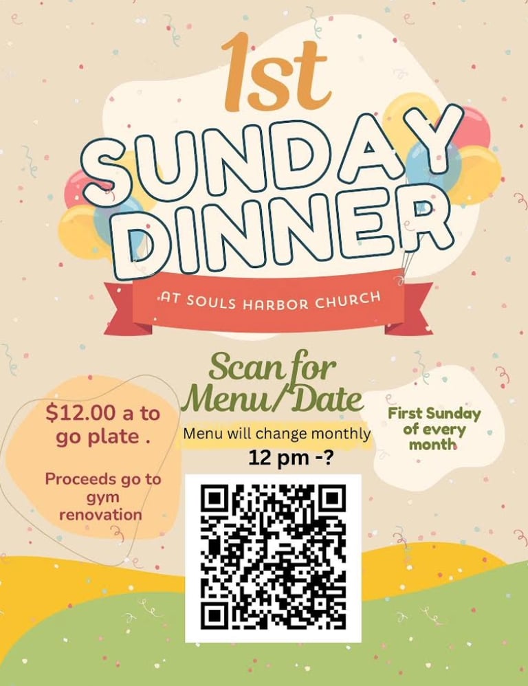 Dinner 1st Sunday every Month - New Monthly Menus