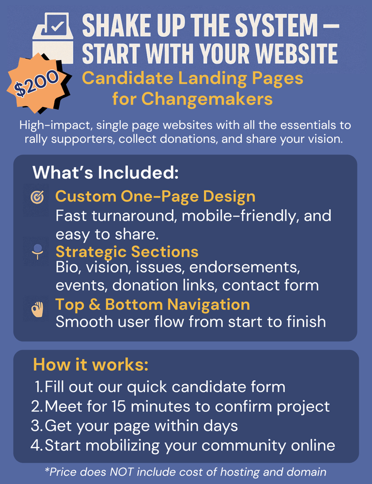 Image of flyer for candidate landing pages for campaigns with description of what is included.