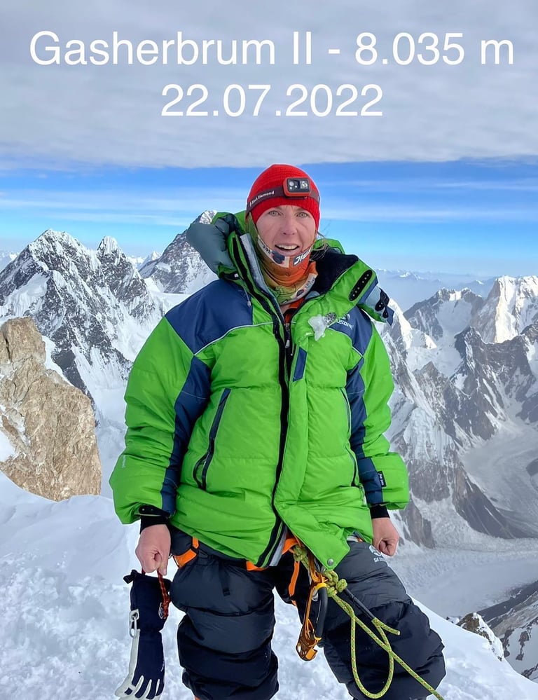 Elisabeth Gschösser on the summit of Gasherbrum 2