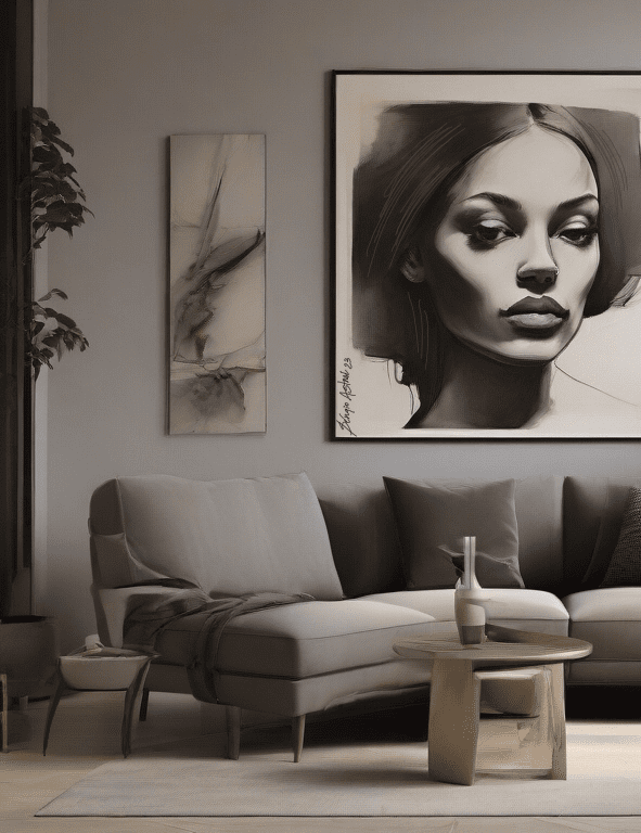 Quadro na parede da sala com decoração moderna e vibrante, adicionando um toque de art contemporânea