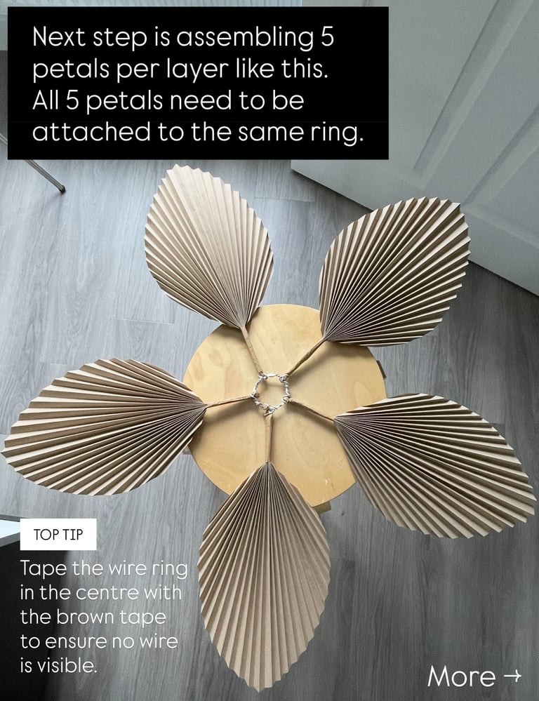 flower petal layer for DIY paper lampshade, around the wire ring