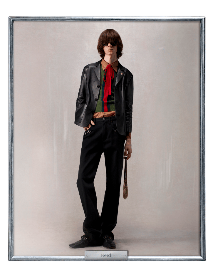 Gucci Spring Summer 2026 – “Nerd” tailored menswear look.