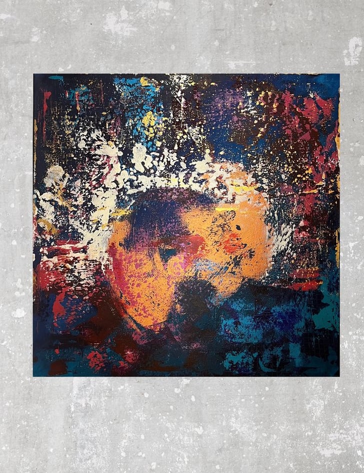 Acrylbild abstrakt blau Kupfer grün