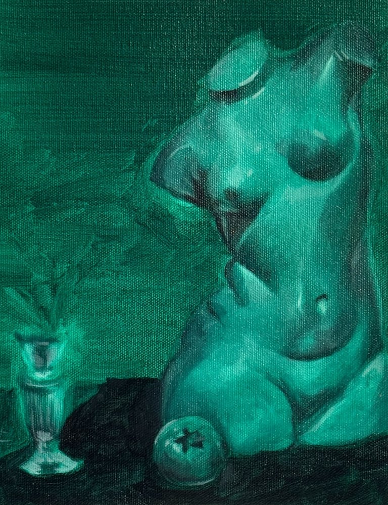 Still life - Green, Oil on Canvas Paper, 8 x 10, 2025