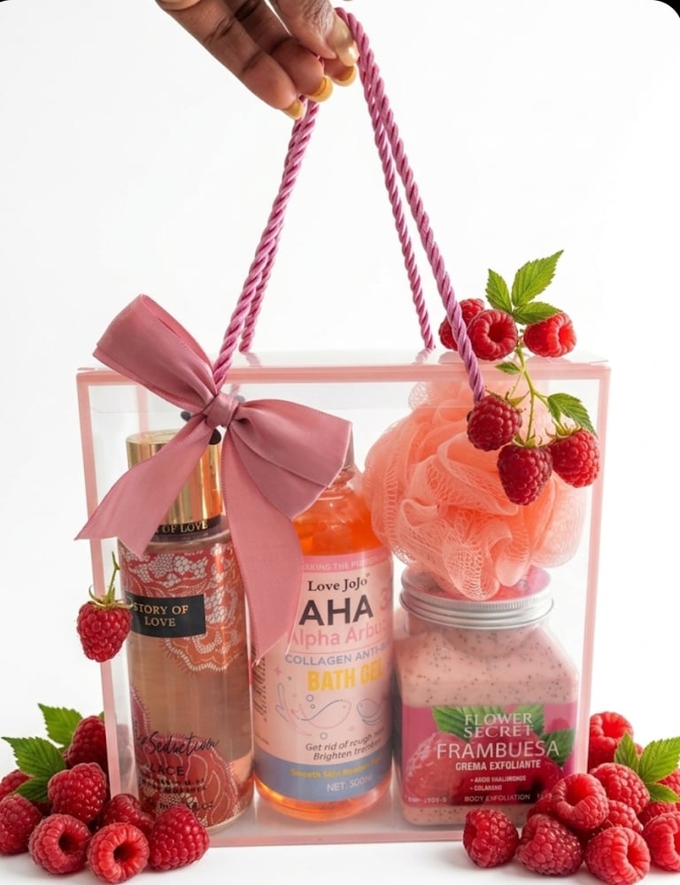 Set de regalo con loción y crema corporal de frambuesa - Echa-multiservicio
