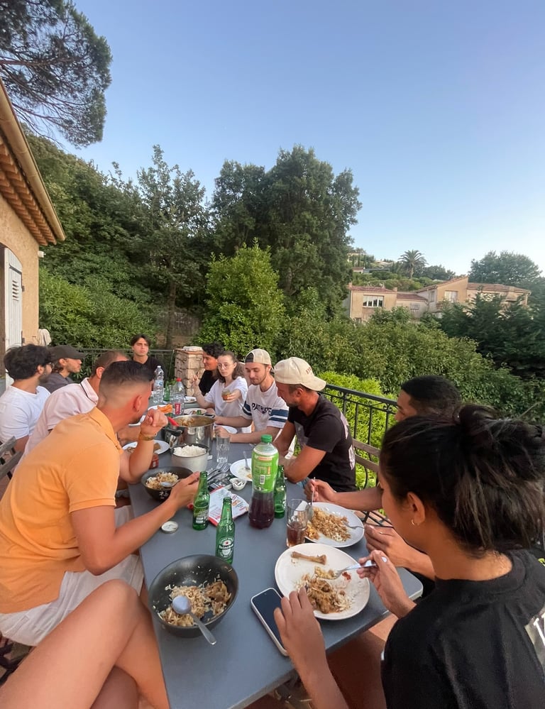 Hospitality staff dinner in a summer season in Saint-Tropez