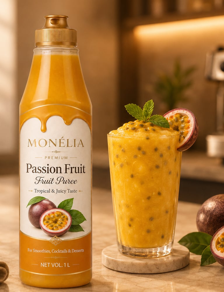 MONÉLIA passion fruit puree for mocktails cocktails and tropical drinks