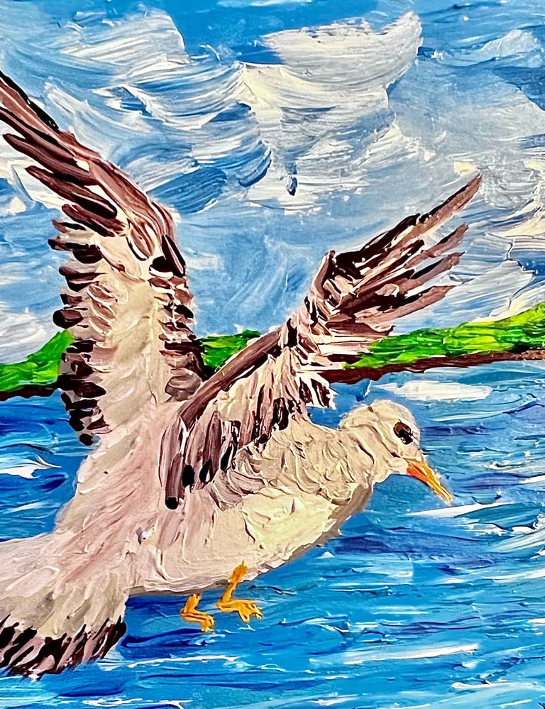 an abstract painting of a bird in flight