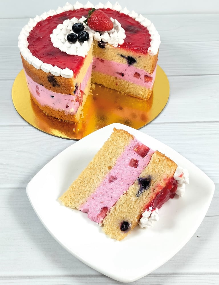 a cake with a slice taken out of it