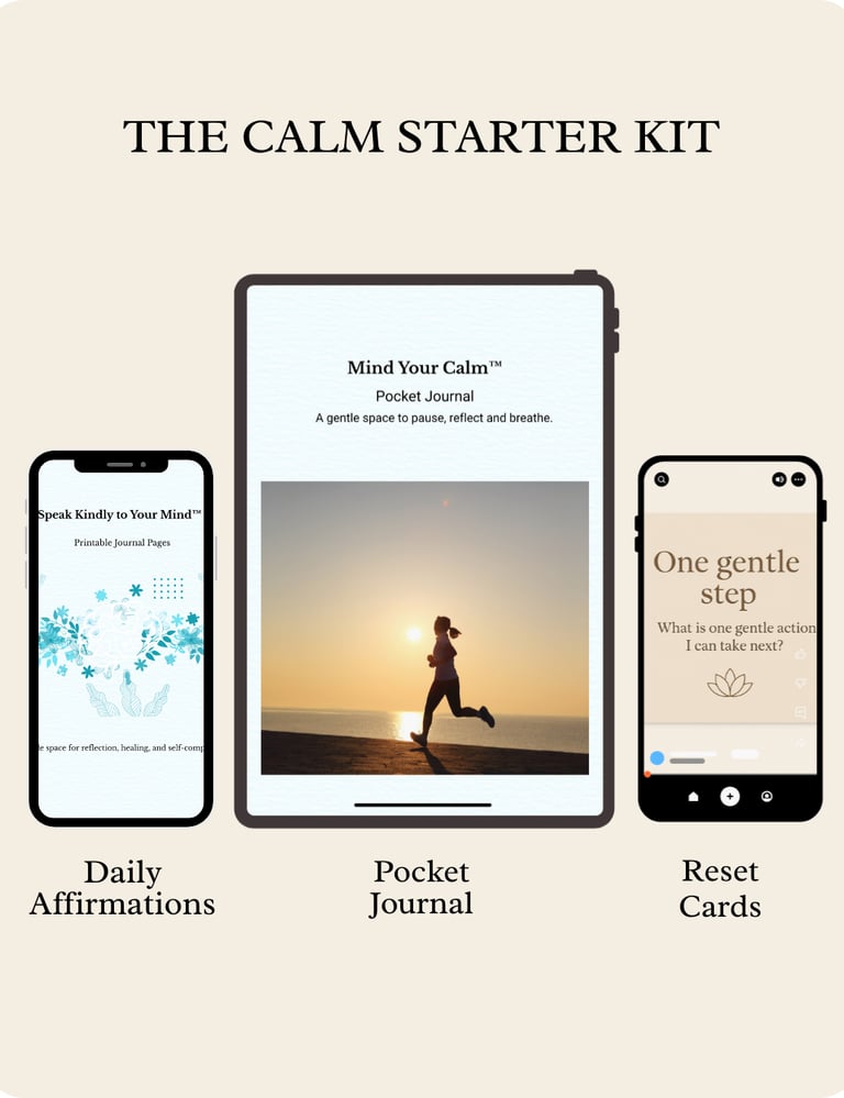 daily affirmations cards, pocket journal, reset prompt cards display on mobile devices