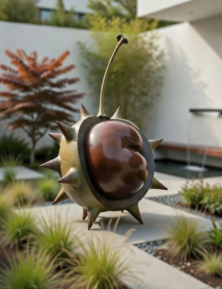 Bronze horse chestnut conker sculpture by Mark Richard Hall