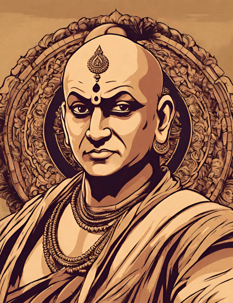 Illustration of Ancient Indian polymath Chanakya in vector art style, gazing ahead.