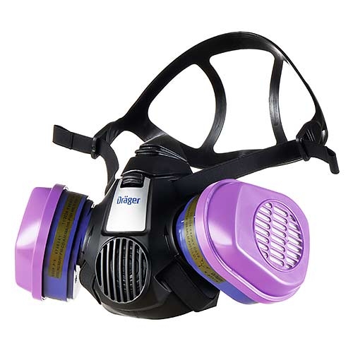 Masque respiratoire Dräger avec double filtre violet pour protection contre gaz toxiques et vapeurs