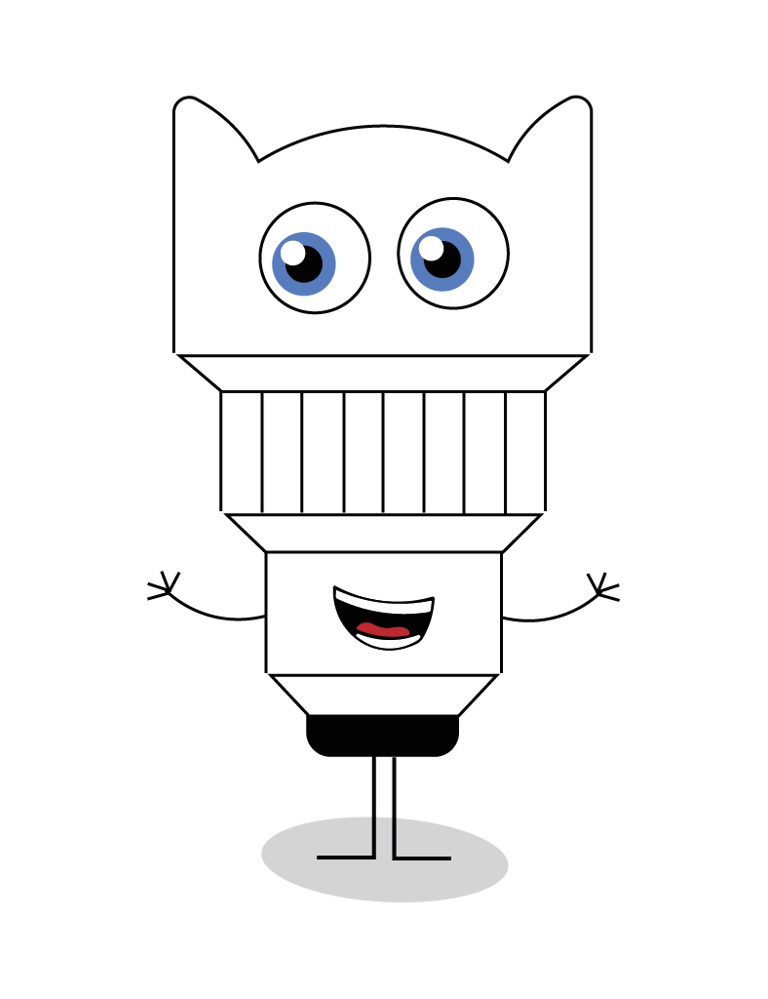 mascotte en forme d'objectif photo contente