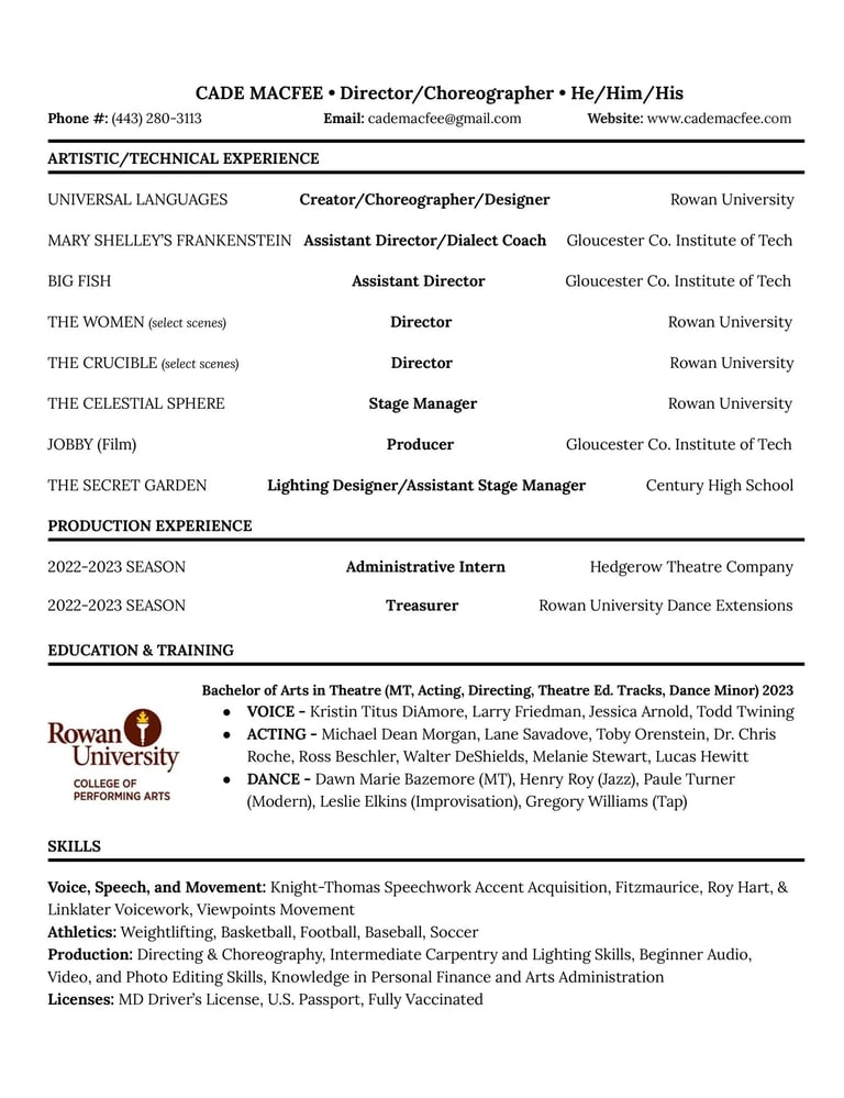 Cade MacFee Creative Resume