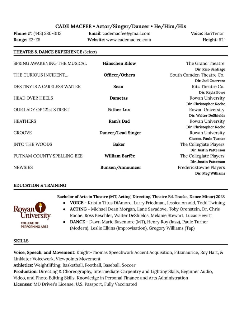 Cade MacFee Performance Resume