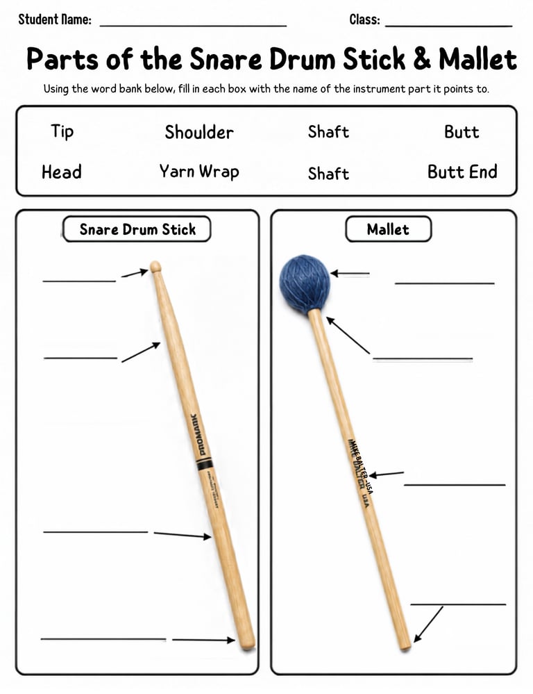 Parts of the Snare Drum Stick & Mallet