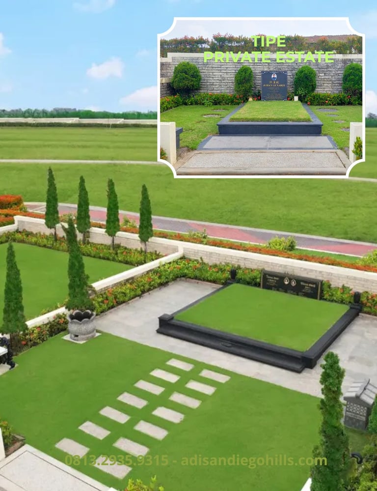 san diego hills memorial park tipe private estate dengan tembok sekeliling area kesan private 