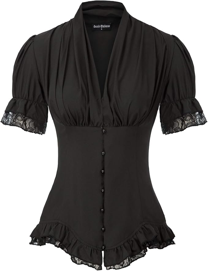 Goth Dark Romance Shirt: Victorian Blouse Lace Up Top