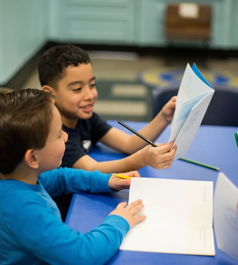 Students discuss their workbook reflections.