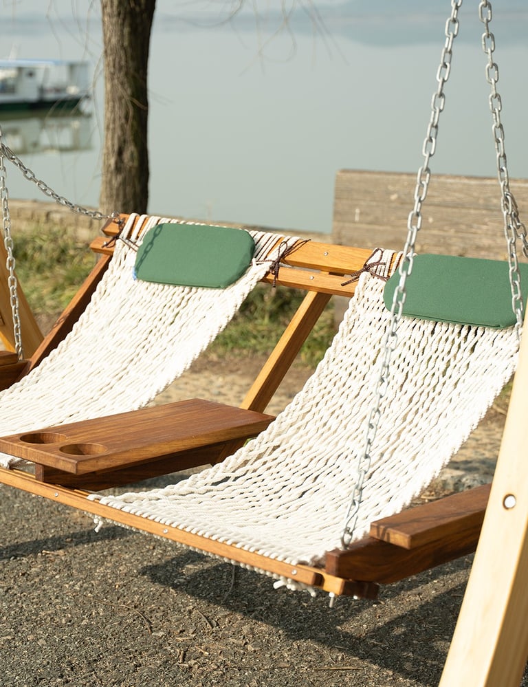 60“ solid iroko porch swing chair