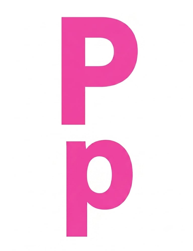 Pink uppercase and lowercase letter P displayed in a bold sans-serif font on a white background.