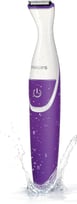 a purple philips electric shaver with a white background