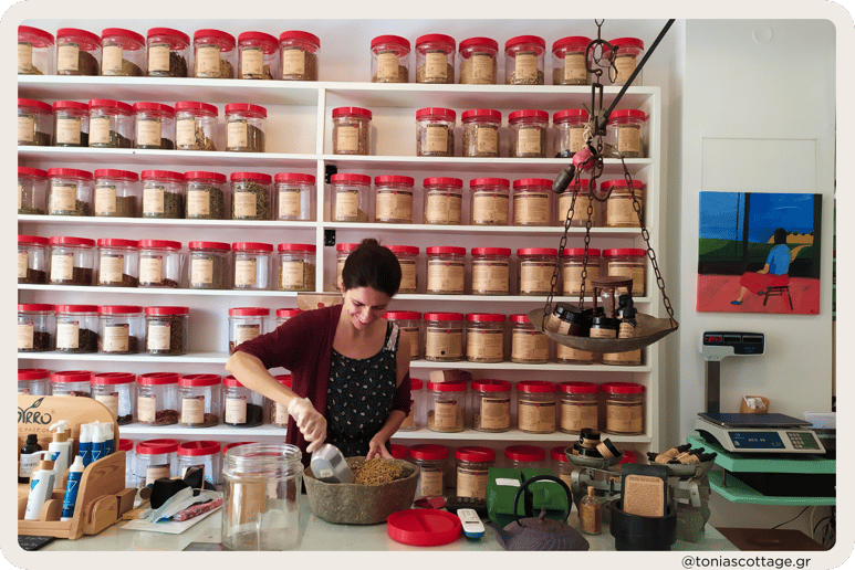 Herb store in Archanes village, filled with local Cretan herbs and spices
