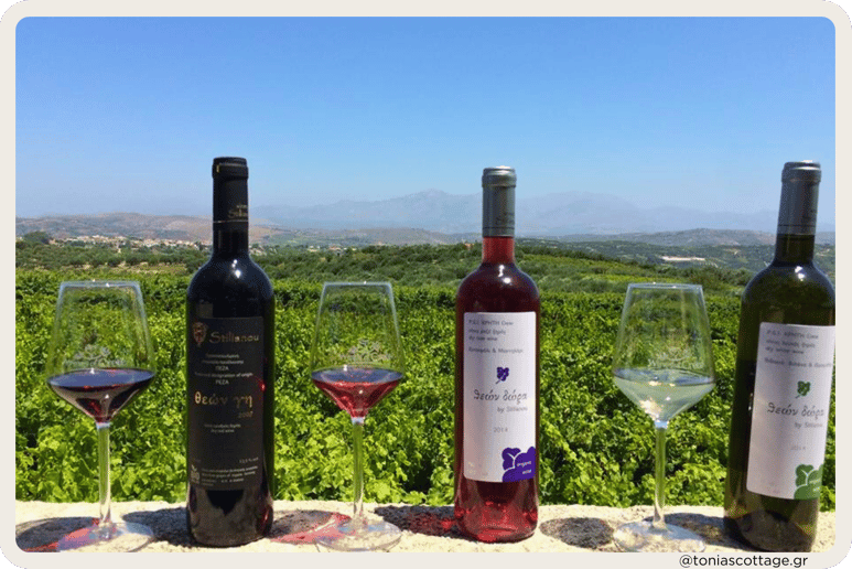 Stilianou Winery in Crete, featuring a selection of wine bottles