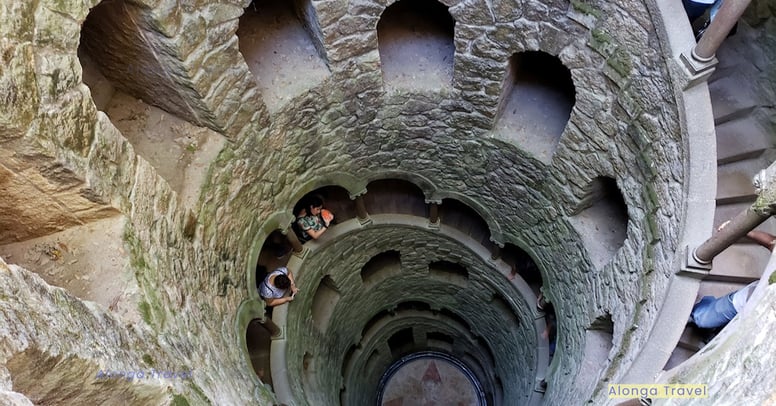 Round multistory spiral staircase structure in Regaleira Palace