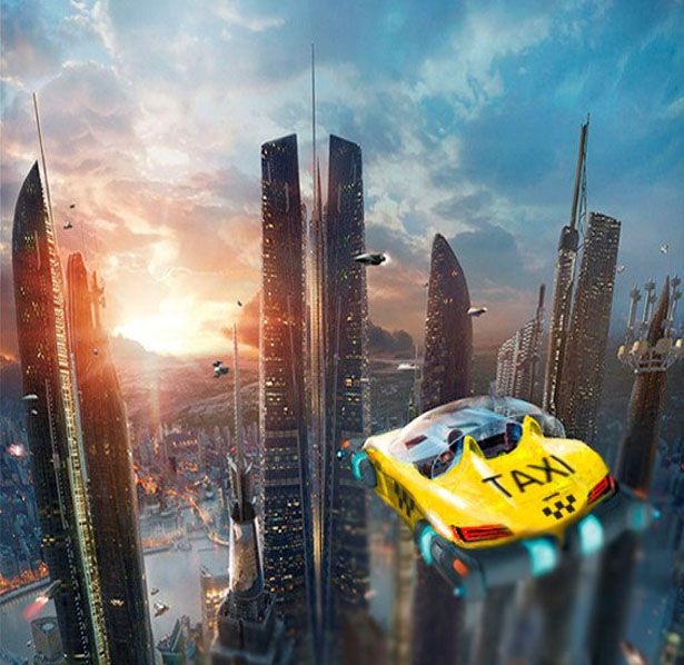 Vertipuerto en ciudad futurista