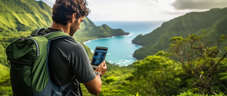 a man with a backpack and a cell phone