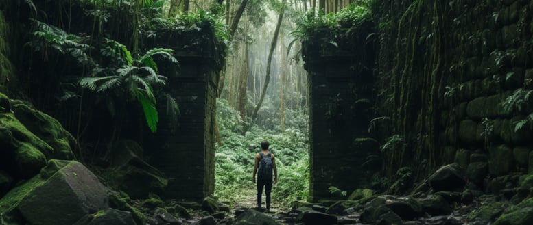 a man standing in a cave like environment