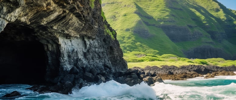 a mountain cave by the sea