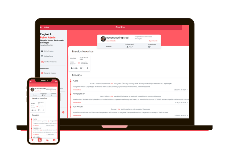 a laptop and a phone are shown with screen of Eligible 4 app trial list view page