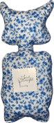 soft stuffed cat with blue and white flower print
