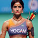 a woman in a yoga outfit with a bow and arrows
