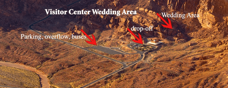 aerial view of valley of fire visitor center wedding area