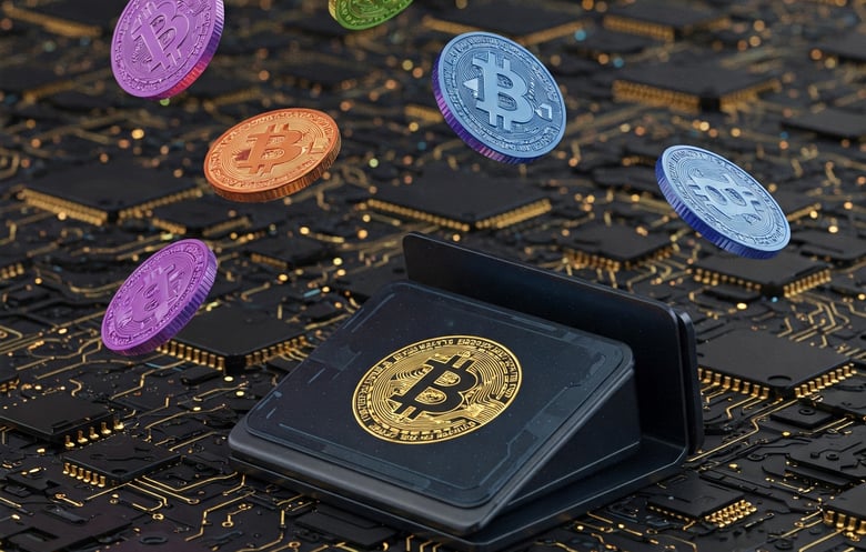 imagen de monedas digitales flotando sobre un fondo de circuitos