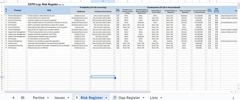 COTO Exercice with Issues, Risks & Opportunities Registers