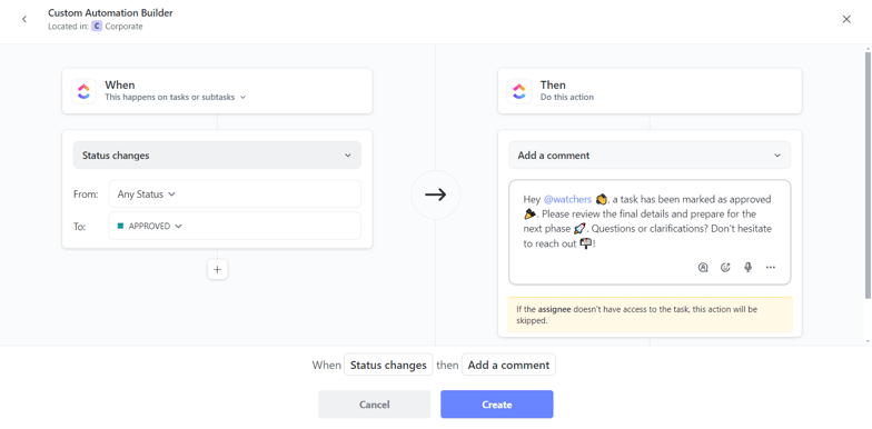 ClickUp Automation Comments Example 2